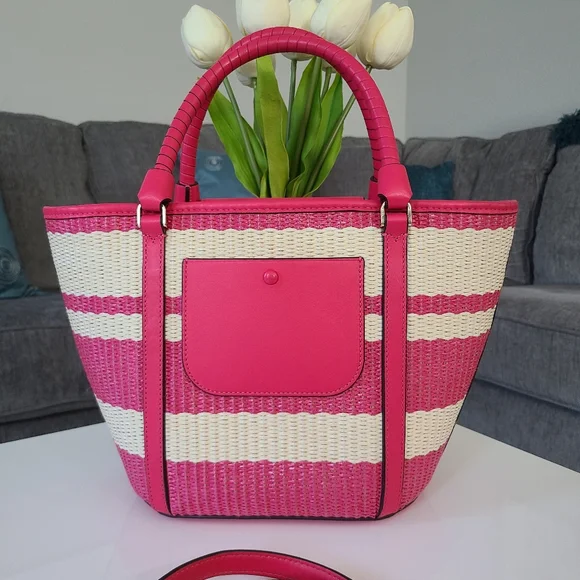 Like New - Kate Spade Straw Satchel  w/crossbody strap - Picture 3 of 16